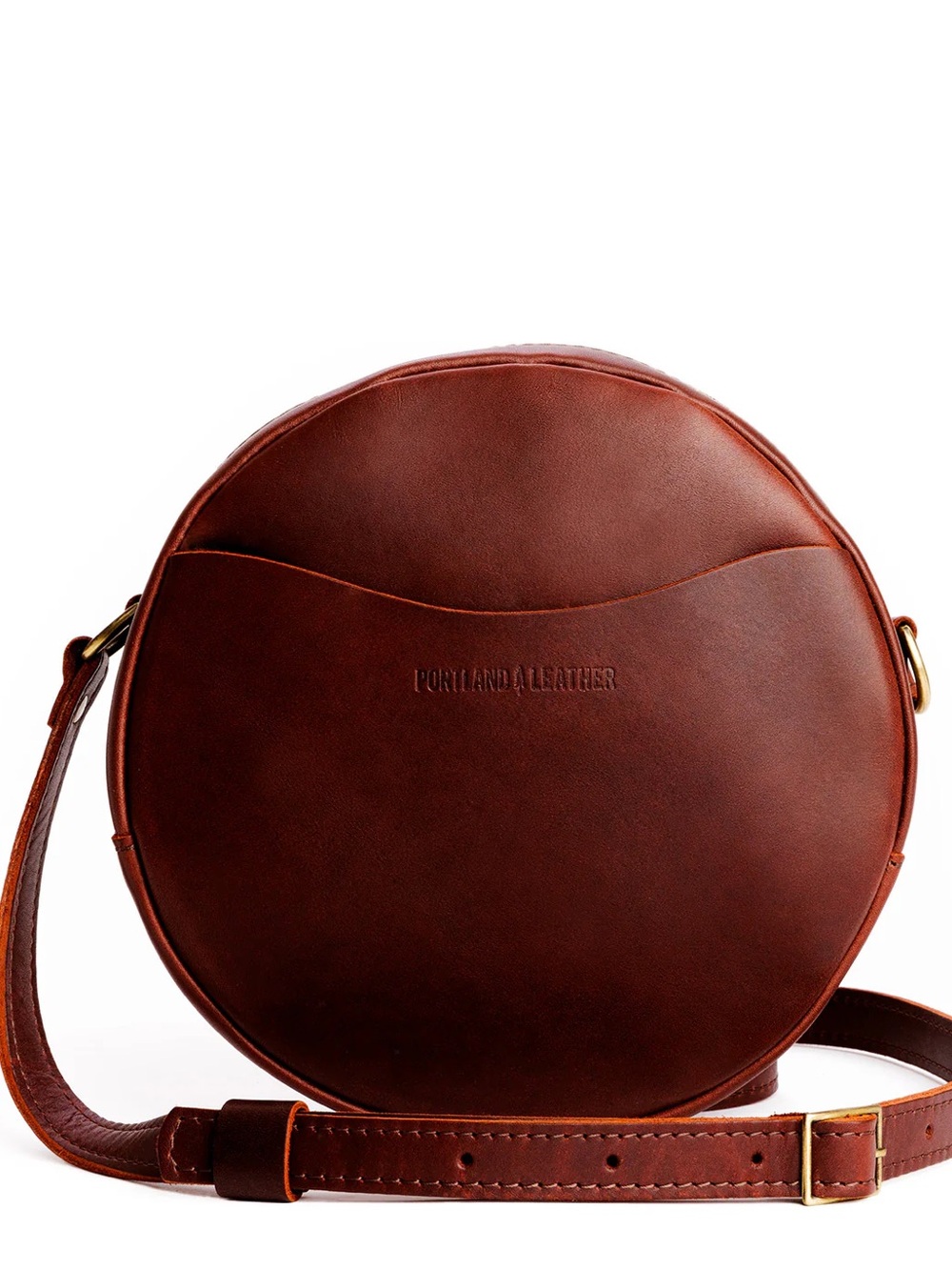 Portland Leather Round Crossbody Bag - Cognac Color